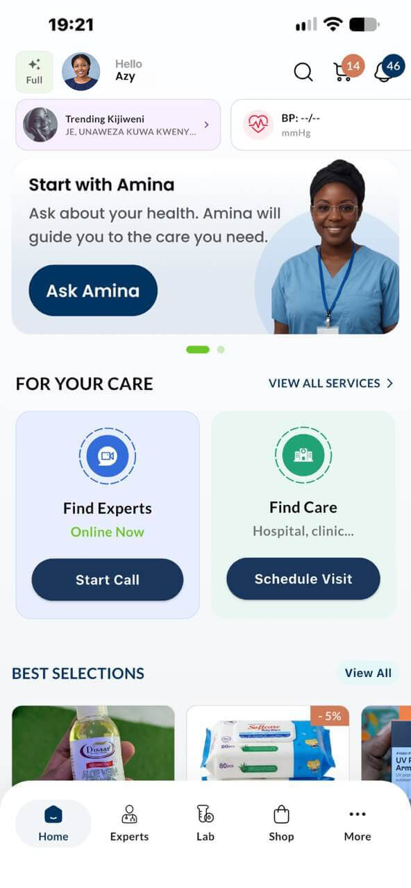 TanzMED healthcare application home screen